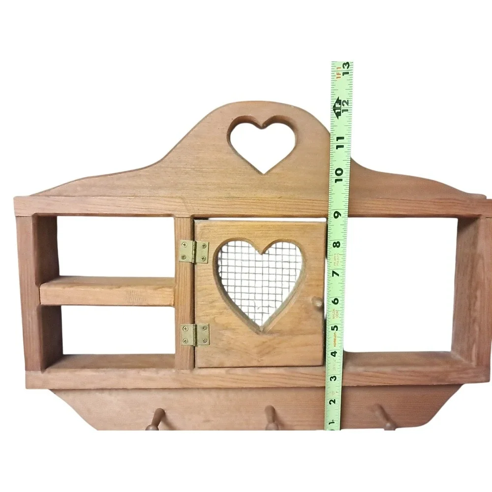 VTG Wooden Wall Hanging Heart Cutout Trinket Shelf Cottagecore Farmhouse 16